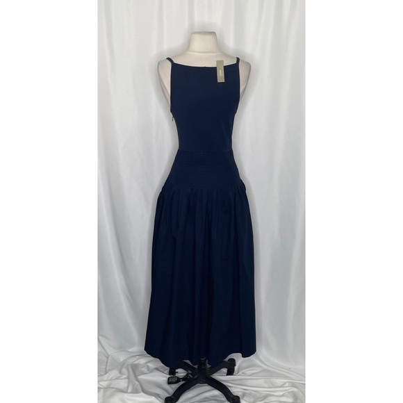 NWT! J. CREW Pintuck Mixy Tank Dress Solid Navy Blue Midi Pleated Preppy Medium - Picture 9 of 15